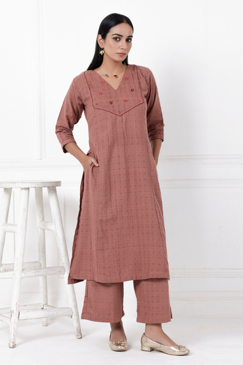 Bebaak Coco Lily Hand-Embroidered & Handwoven Kurta Set