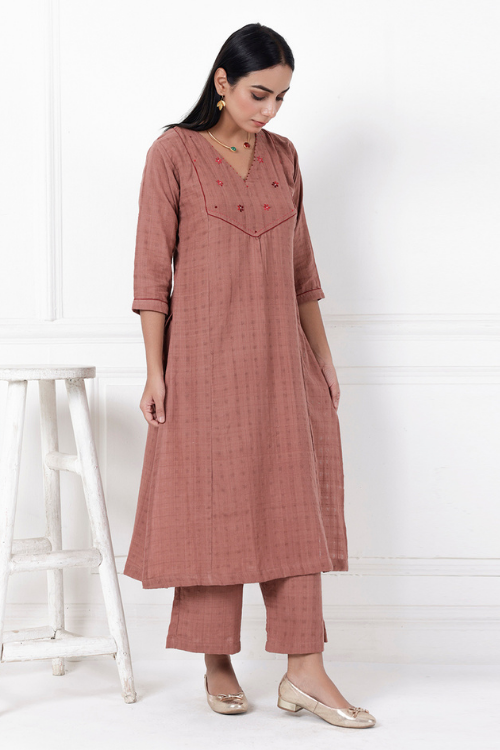 Bebaak Coco Lily Hand-Embroidered & Handwoven Kurta Set