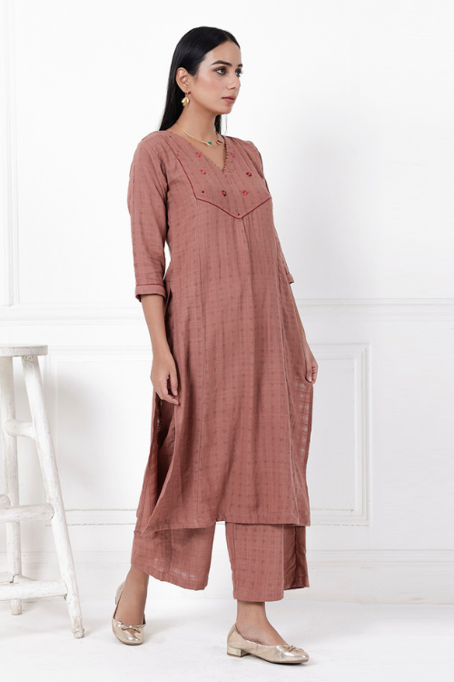 Bebaak Coco Lily Hand-Embroidered & Handwoven Kurta Set