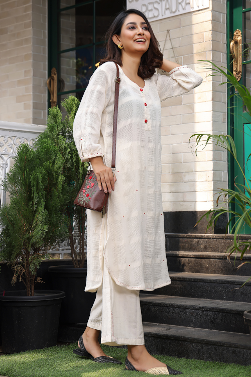 Bebaak Tara Rose Kora Handwoven & Hand Embroidered Tunic Set