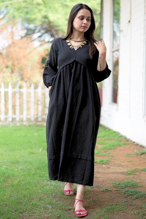 Bebaak Maya Hand Embroidered & Handwoven Black Maxi Dress  Okhaistore