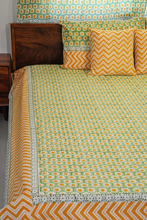 Sooti Syahi Sunlit Haven Hand Block Printed Cotton Percale Bedsheet