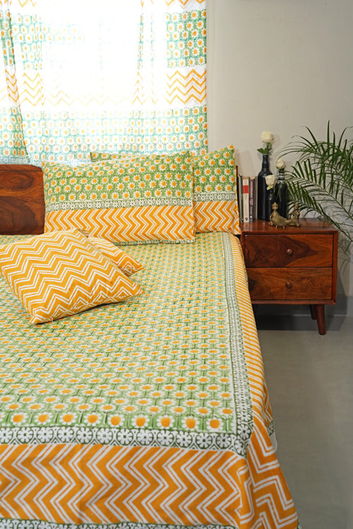 Sooti Syahi Sunlit Haven Hand Block Printed Cotton Percale Bedsheet