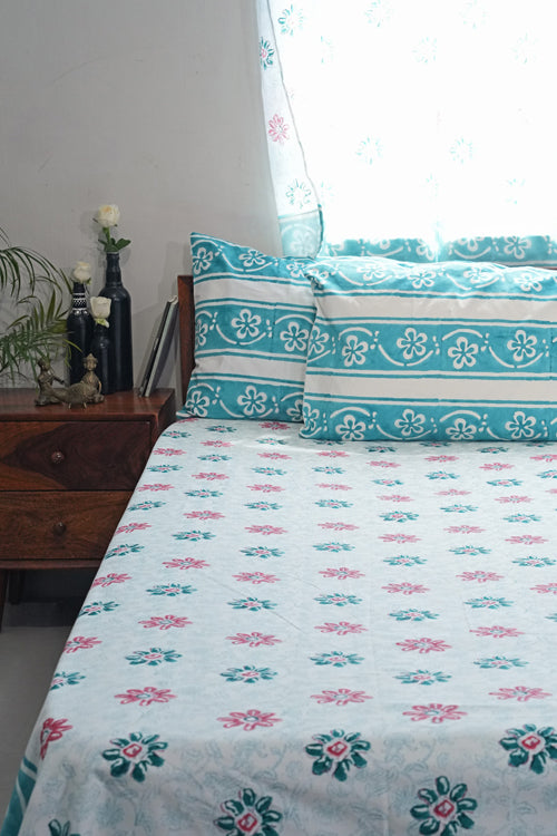 Sooti Syahi Pure Slumber Hand Block Printed Cotton Percale Bedsheet