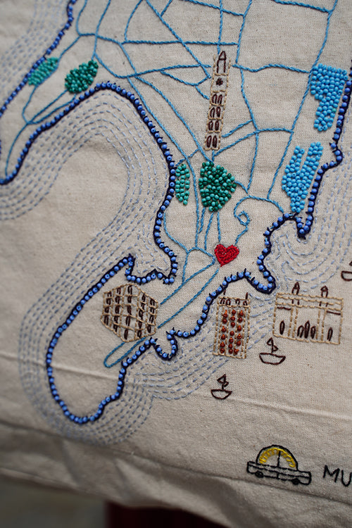 Okhai "Mumbai" Hand-Embroidered Pure Cotton Tote Bag