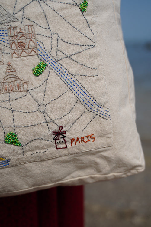 Okhai "Paris" Hand-Embroidered Pure Cotton Tote Bag