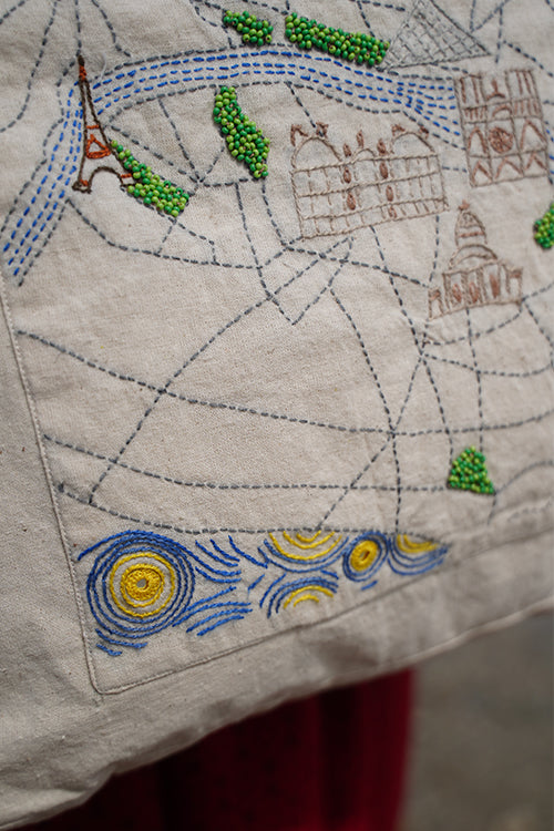 Okhai "Paris" Hand-Embroidered Pure Cotton Tote Bag