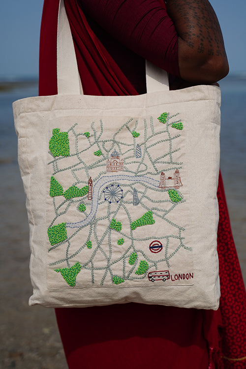 Okhai London Hand Embroidered Pure Cotton Tote Bag Okhaistore