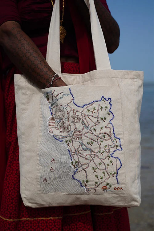 Okhai "Goa" Hand-Embroidered Pure Cotton Tote Bag