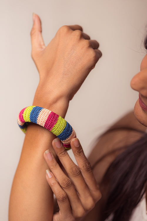 Samoolam Rangat Multicolored Striped Chunky Bangle (Set Of 2)