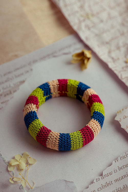 Samoolam Rangat Multicolored Striped Chunky Bangle (Set Of 2)