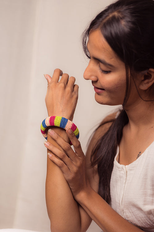 Samoolam Rangat Multicolored Striped Chunky Bangle (Set Of 2)