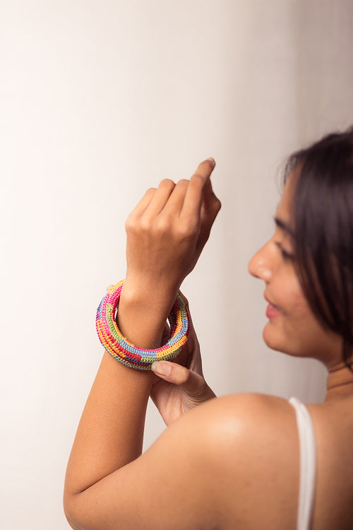 Samoolam Rangat Mosaic Multicolored Chunky Bangle (Set Of 2)
