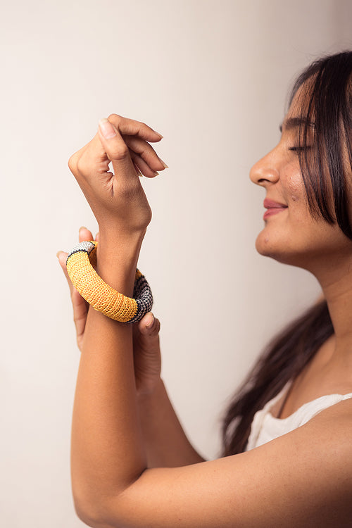 Samoolam Rangat Mustard Silver Chunky Bangle (Set Of 2)