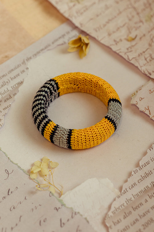 Samoolam Rangat Mustard Silver Chunky Bangle (Set Of 2)