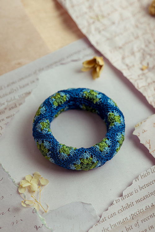 Samoolam Rangat Blue - Green Patterned Chunky Bangle (Set Of 2)