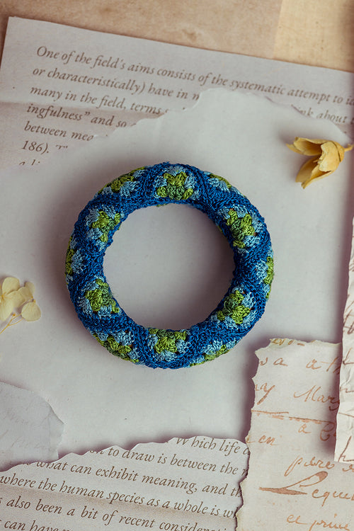 Samoolam Rangat Blue - Green Patterned Chunky Bangle (Set Of 2)