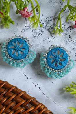 Antarang-  Aasmani (Blue) Bead Jumki Earing,  100% Cotton. Hand Made By Divyang Rural Women.