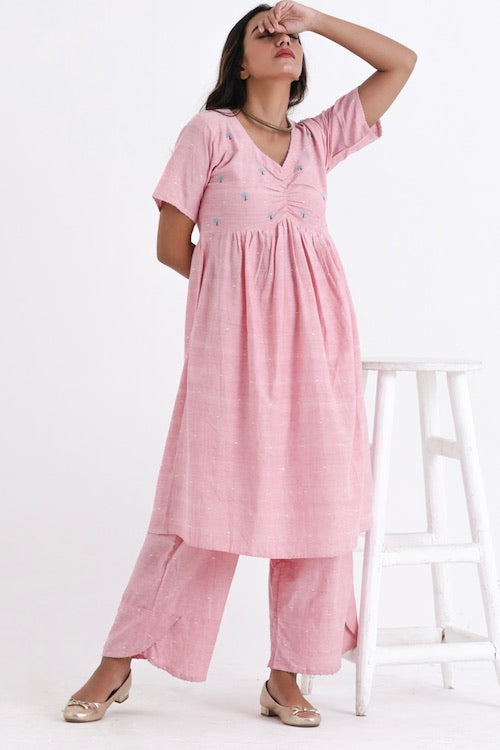 Bebaak Pankhuri Pink Cotton Tunic Dress Set For Women Online