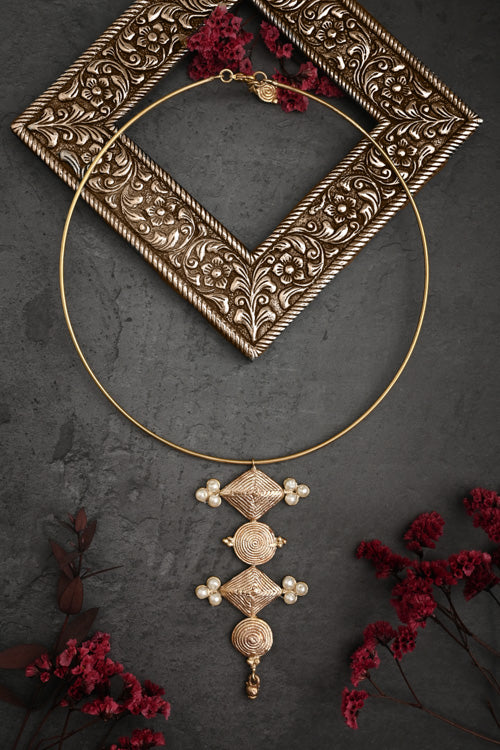 Miharu Saachi Hasuli Dokra Necklace