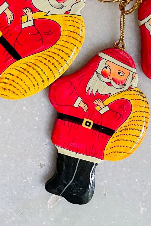 TICH Kashmiri Art Xmas Decorations - Set Of 6 (3 Moons, 3 Santa)