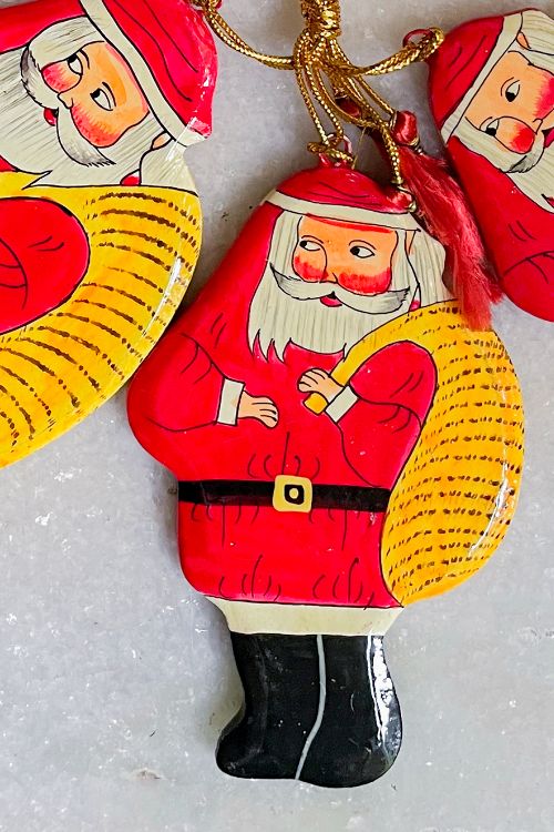 TICH Kashmiri Art Xmas Decorations - Set Of 6 (3 Moons, 3 Santa)