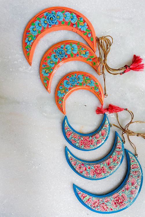 TICH Kashmiri Art Xmas Decorations - Set Of 6 (6 Moons)