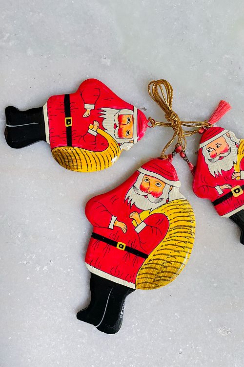 TICH Kashmiri Art Xmas Decorations - Set Of 3 (3 Santa)