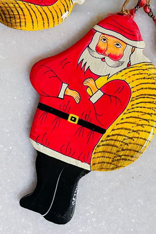 TICH Kashmiri Art Xmas Decorations - Set Of 3 (3 Santa)