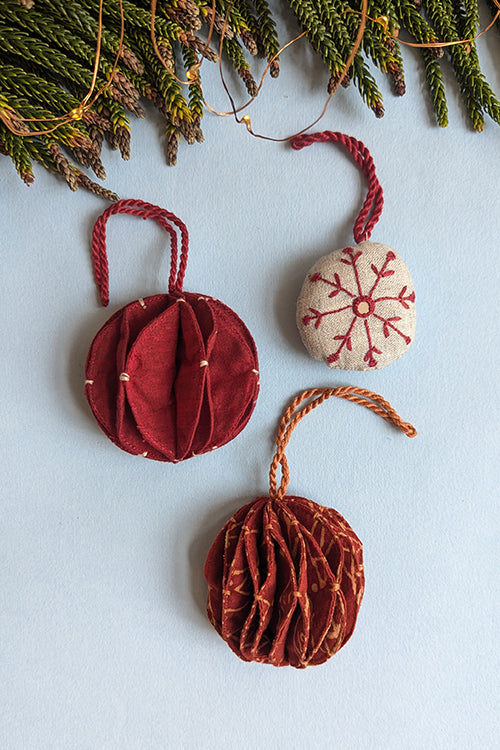 Okhai “Rudolph” Set of 3 Hand-Embroidered and Mirror work Pure Christmas Ornaments