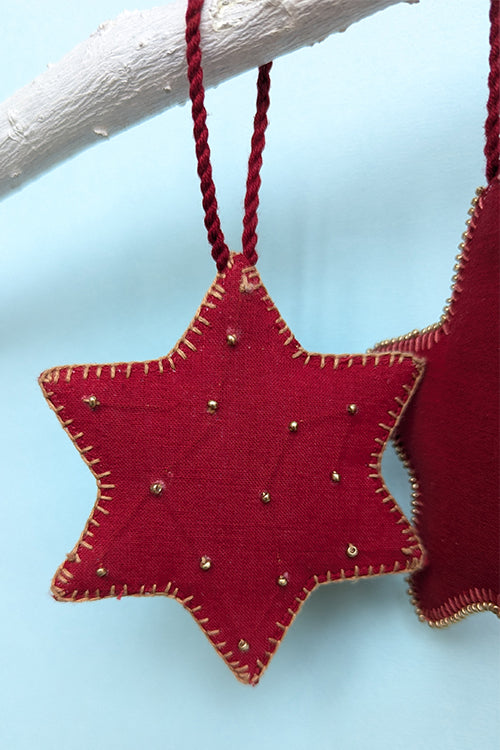 Okhai “Merry” Set of 5 Hand-Embroidered Star-Shaped Christmas Ornaments