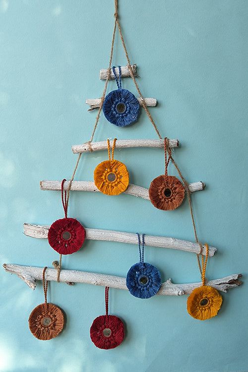 Okhai “Jingle” Set of 8 Hand-Embroidered Tassel Christmas Ornaments