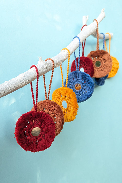 Okhai “Jingle” Set of 8 Hand-Embroidered Tassel Christmas Ornaments