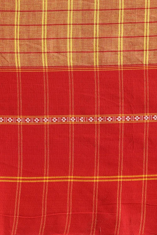Punarjeevana Yellow Body  Broad Check Red  Border Reversible Chettinad Saree