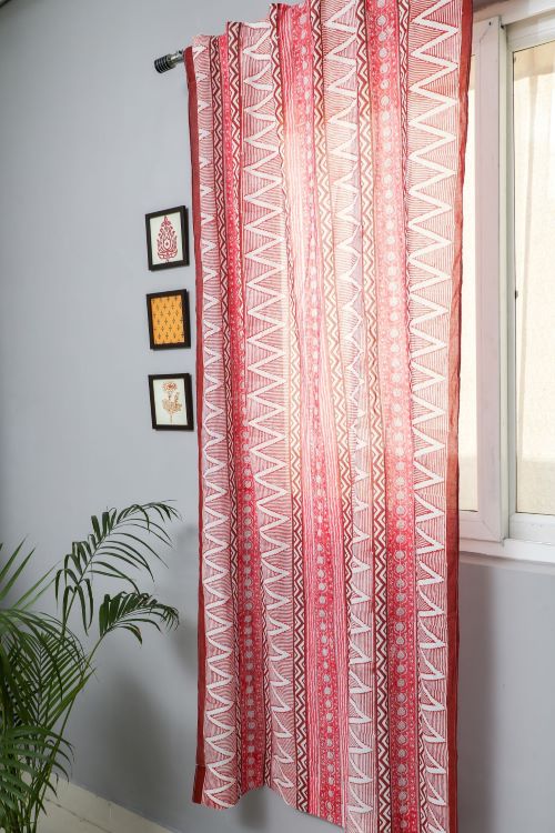 Sooti Syahi Geometric Romance Hand Block Printed Door Curtain
