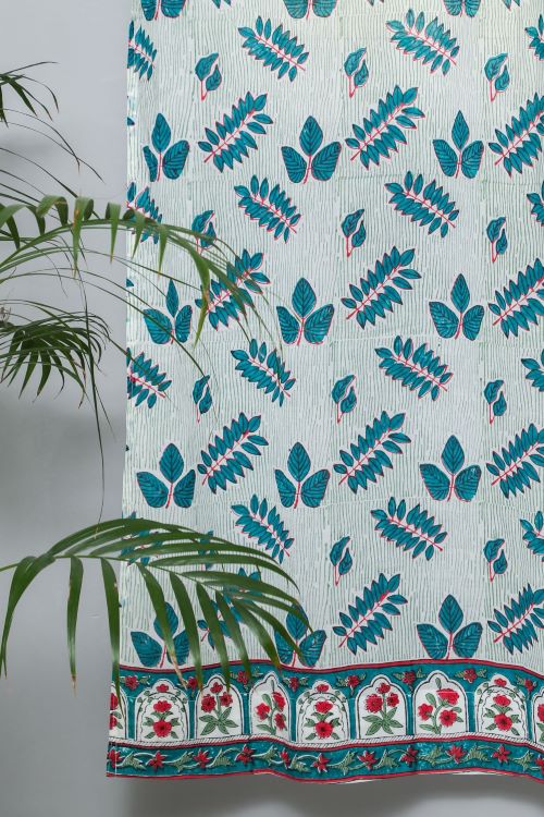 Sooti Syahi Glow Of Leaves Hand Block Printed Door Curtain