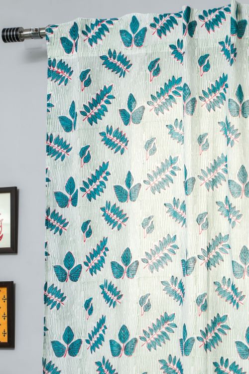 Sooti Syahi Glow Of Leaves Hand Block Printed Door Curtain