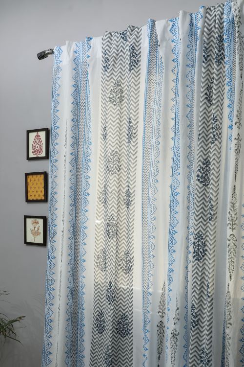 Bering Blue Hand Block Printed Door Curtain