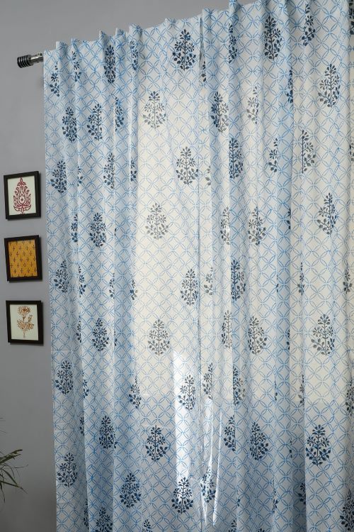 Cabbean Blue Hand Block Printed Door Curtain