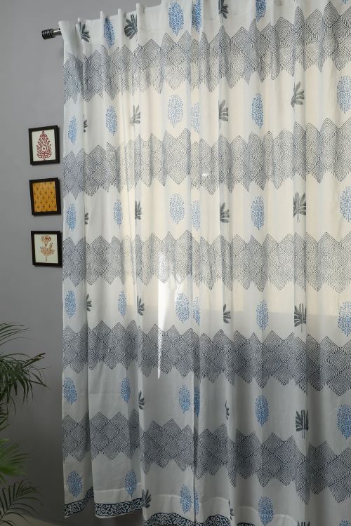 Weddell Blue Hand Block Printed Door Curtain