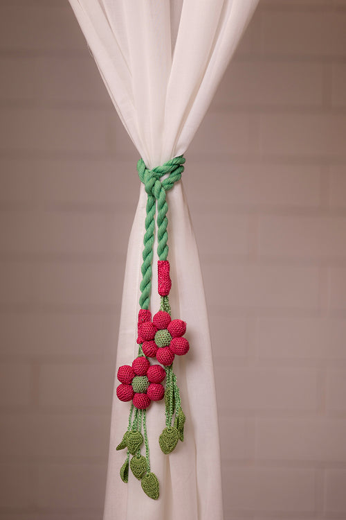 Samoolam Curtain Tie Backs (Set of 2) -  Kono Pink Flower & Leaves