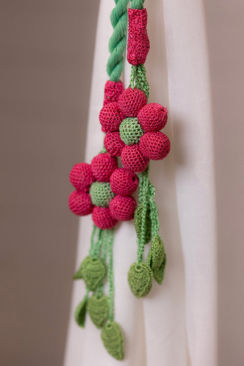 Samoolam Curtain Tie Backs (Set of 2) -  Kono Pink Flower & Leaves