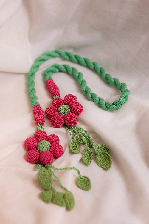 Samoolam Curtain Tie Backs (Set of 2) -  Kono Pink Flower & Leaves