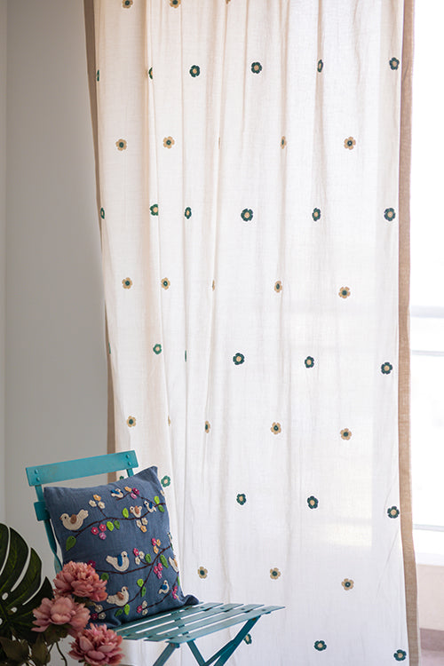Prakriti Door Curtain ~ Crochet Florals ~ Light Beige
