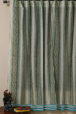 Sootisyahi 'Floral Blossom' Handblock Printed Voile Cotton Curtain-54 | Relove