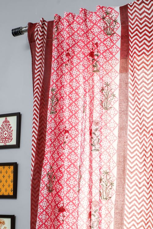 Sooti Syahi Jade Rose Hand Block Printed Window Curtain