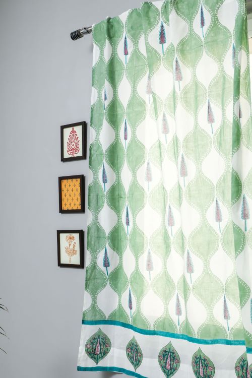 Sooti Syahi Aloe Palm Hand Block Printed Window Curtain