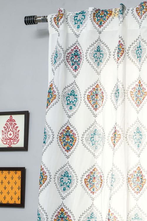 Sooti Syahi Carved Ornaments? Hand Block Printed Window Curtain