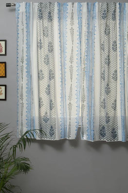 Bering Blue Hand Block Printed Window Curtain