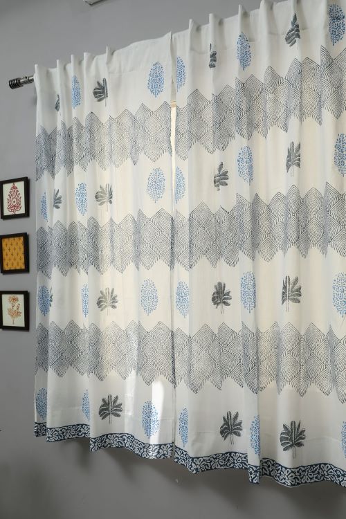 Weddell Blue Hand Block Printed Window Curtain